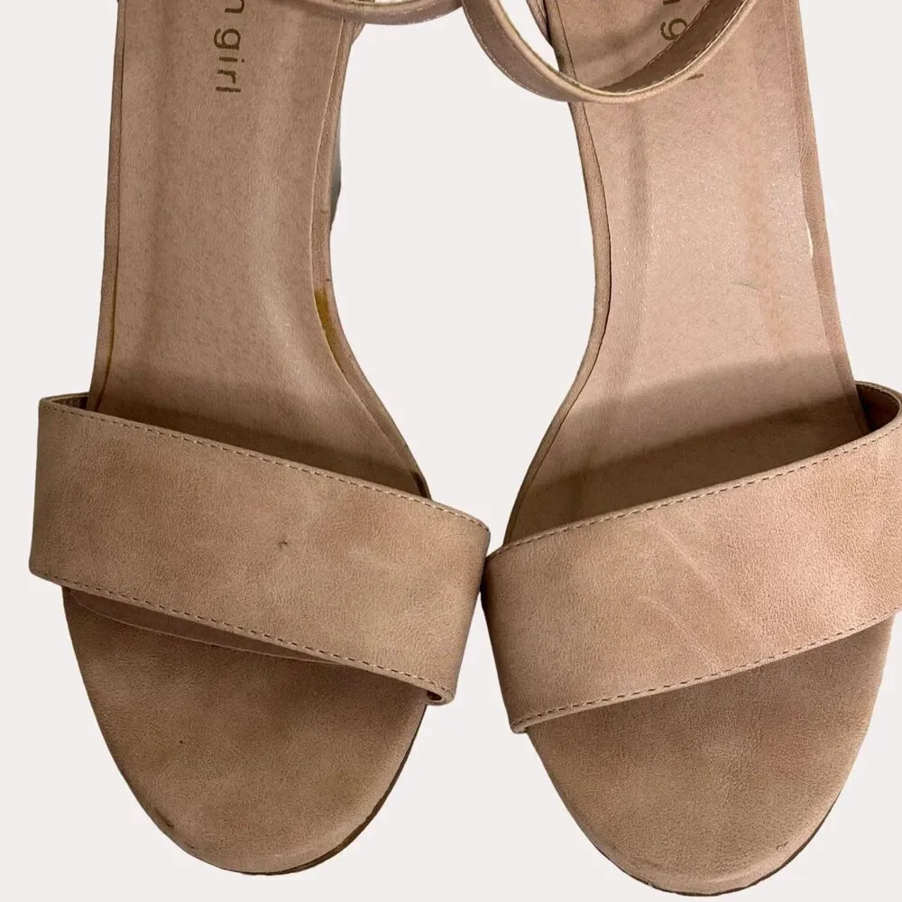Madden Girl Faux Leather Wedge Heel Sandals Shoes Tan 10